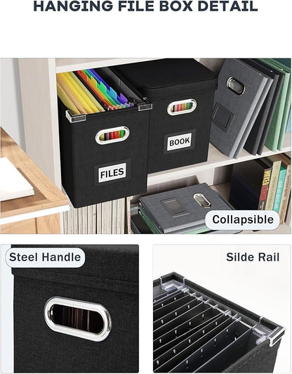 File Organizer Box with Lid, Hanging Filing File Box with Mesh Pocket, Document - Image 5