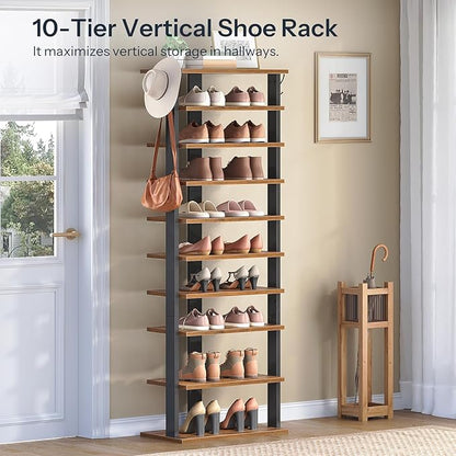 HOOBRO 10 Tiers Vertical Shoe Rack, Wooden Shoe Storage Organizer - Image 4
