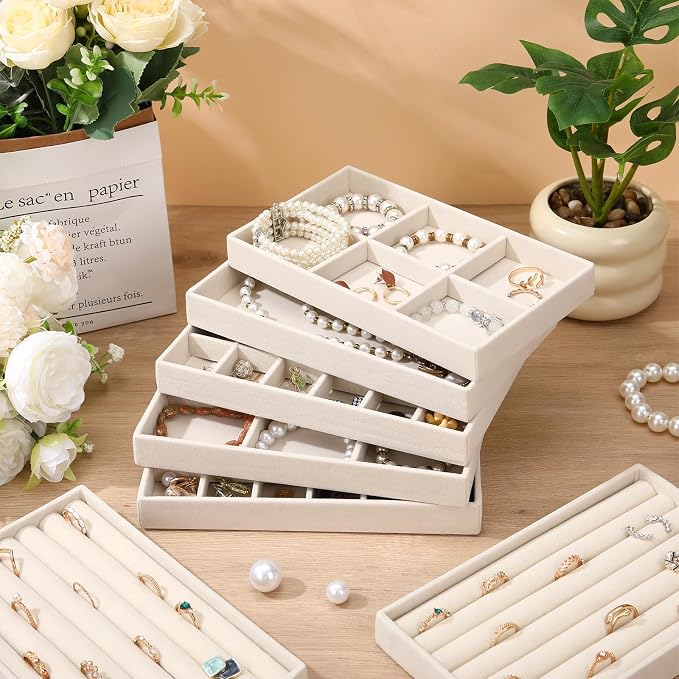 Highergo 8 Pcs Velvet Jewelry Trays Stackable Drawers Organizer Ring Earring - Image 4