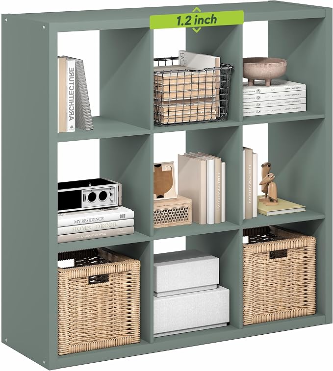 Furinno Cubicle 9-Cube Book Shelf, Extra Thick Frame Bookshelf, Sage Green | by Furinno-FitsYourSpaceFitsYourBudget