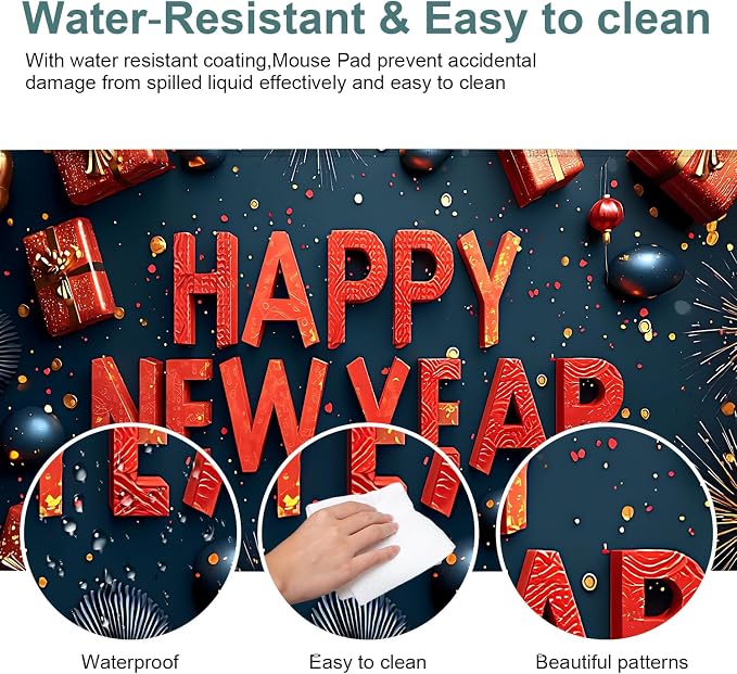 Happy New Year Gaming Mouse Pad 31.5"x11.8"Desk Mat Anti-Slip Rubber Base & - Image 4
