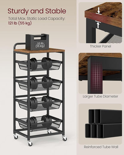 VASAGLE Storage Cart with Pull-Out Baskets, 5-Tier Kitchen Cart with Wheels - Image 7