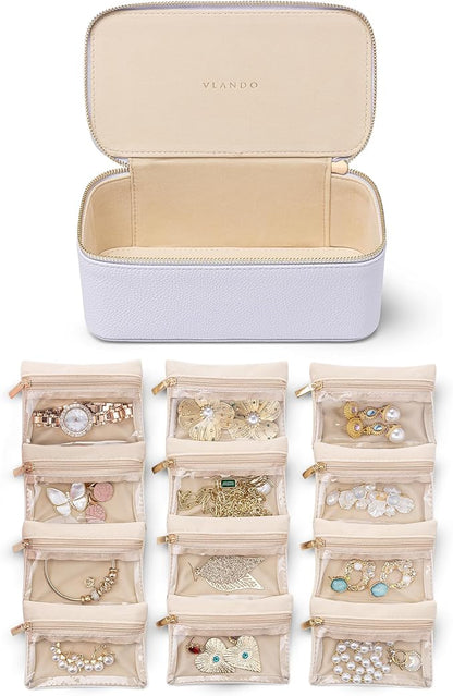 Vlando Jewelry Box with 12 Velvet Jewelry Bags Travel Jewelry Case by VLANDO