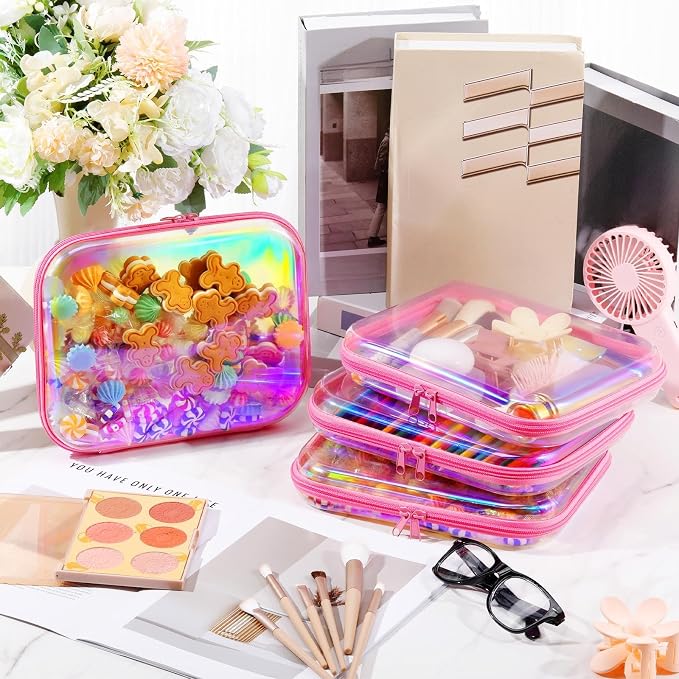 Hoolerry 4 Pcs Hard Clear Zipper Case Makeup Bags Plastic Pencil Pouch - Image 6