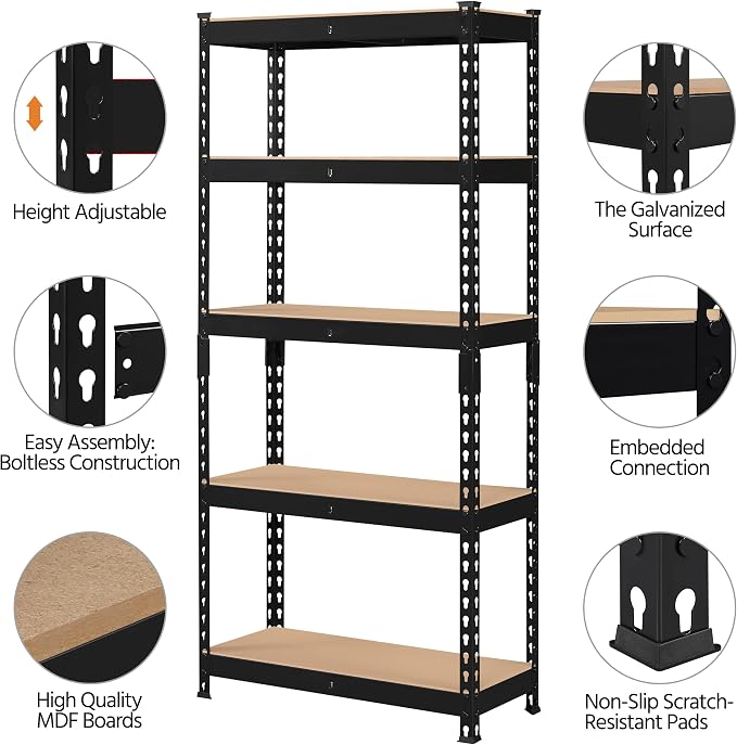 Topeakmart 5-Tier Utility Shelves, Metal Storage Shelves, Adjustable Shelving - Image 4