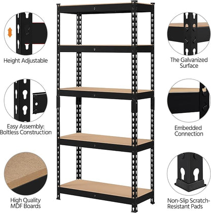 Topeakmart 5-Tier Utility Shelves, Metal Storage Shelves, Adjustable Shelving - Image 4