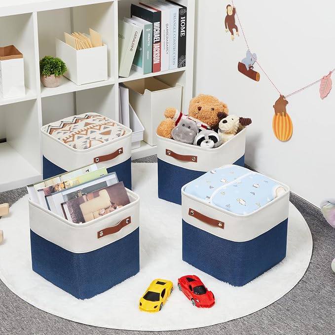 HNZIGE Fabric Cube Storage Bins Basket Set of 4, Closet Storage Cubes - Image 3