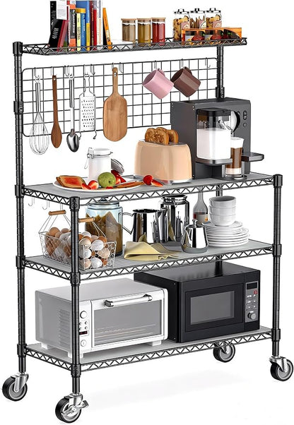 Leteuke Bakers Rack with Storage & Wheels, 42 Inch Microwave Stand Kitchen by Leteuke