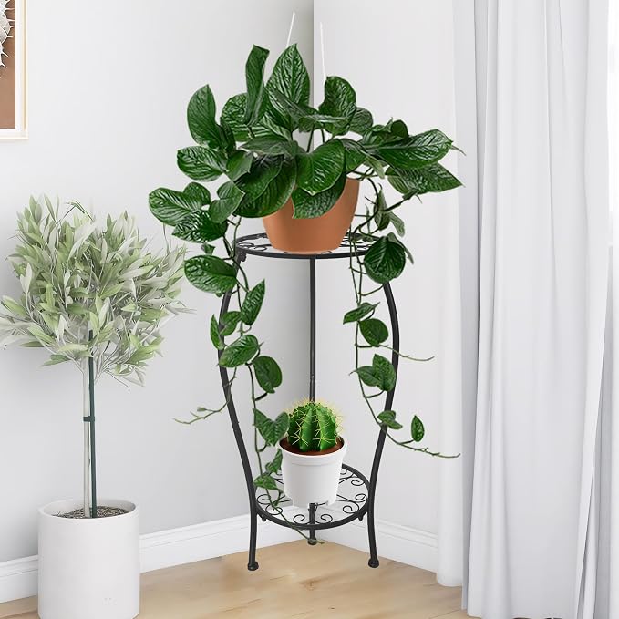 Metal Plant Stand 2 Tier Indoor Outdoor, Tall Flower Pot Shelf Rustproof Stable - Image 5