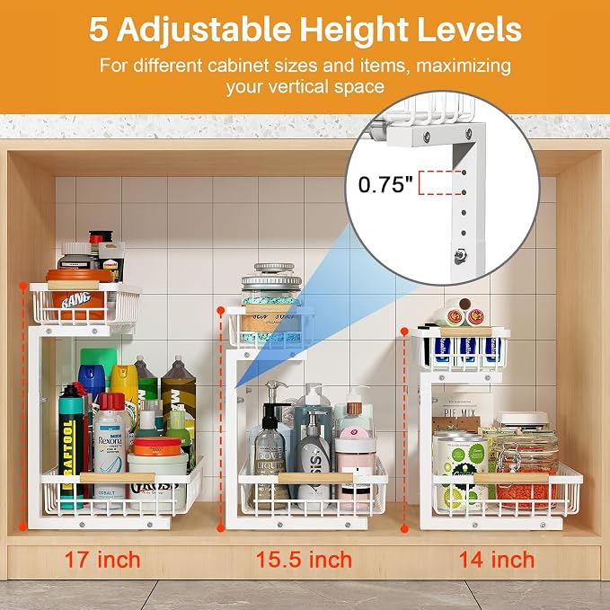 REALINN Under Sink Organizer, Height Adjustable Under Sink Organizers and - Image 3