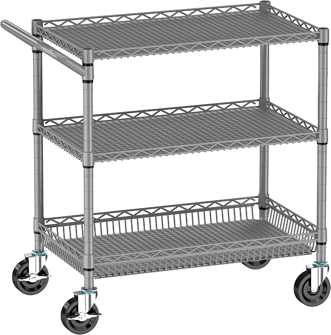 Rolling Cart with Wheels, Heavy Duty 3 Tier Metal Utility Cart 990lbs Capacity by Folews