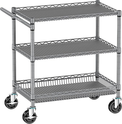 Rolling Cart with Wheels, Heavy Duty 3 Tier Metal Utility Cart 990lbs Capacity by Folews
