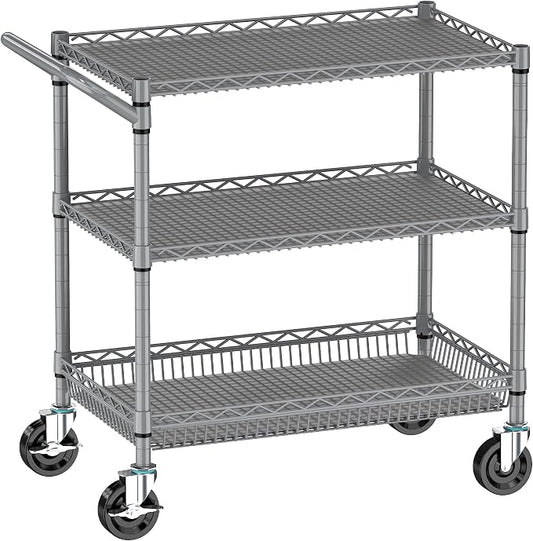 Rolling Cart with Wheels, Heavy Duty 3 Tier Metal Utility Cart 990lbs Capacity by Folews