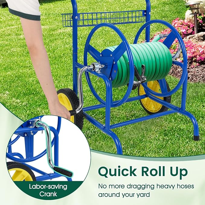 Goplus Garden Hose Reel Cart, 230ft 5/8" or 300ft 1/2" Heavy-Duty Metal Hose - Image 4