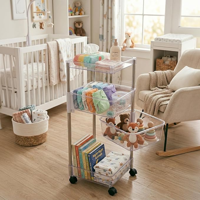 OnDisplay 360° Rotating Clear Storage Trolley – Multi-Tier Rolling Acrylic - Image 9