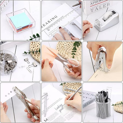 17 in1 Silvery Desk Organizers and Accessories Set, 3 Office Desk Supplies - Image 5