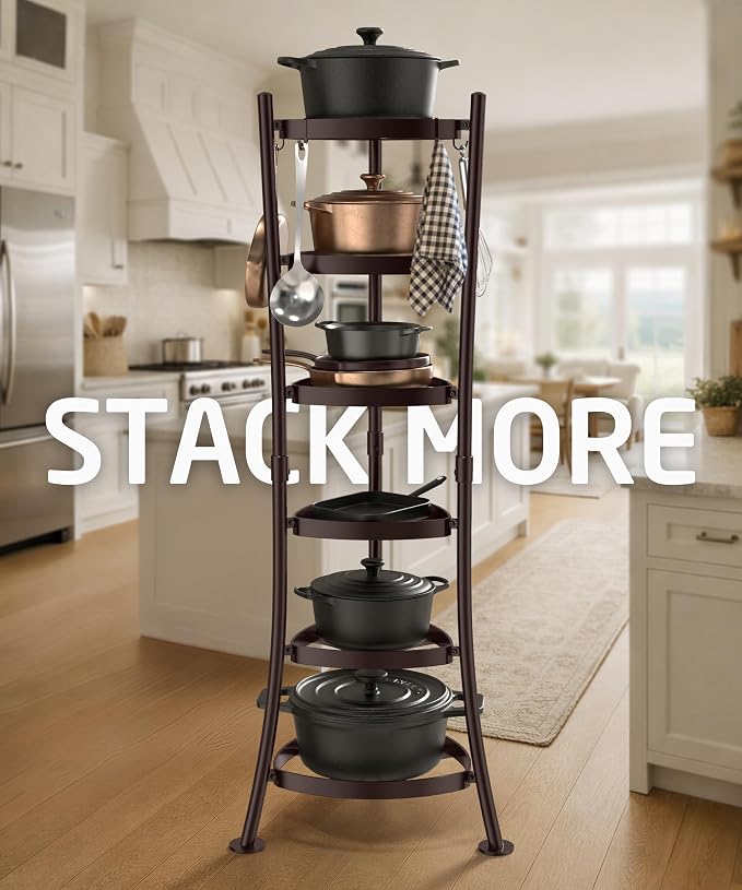 KES Oiled Bronze Freestanding Pot Rack, 6-Tier Cast Iron Cookware Stand - Image 2