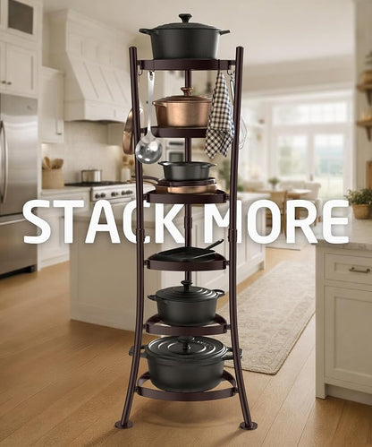 KES Oiled Bronze Freestanding Pot Rack, 6-Tier Cast Iron Cookware Stand - Image 2