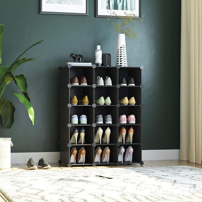 C&AHOME Plastic Shoe Rack, 16-Cube Modular Shoes Storage Stand, Stackable Shoe - Image 3