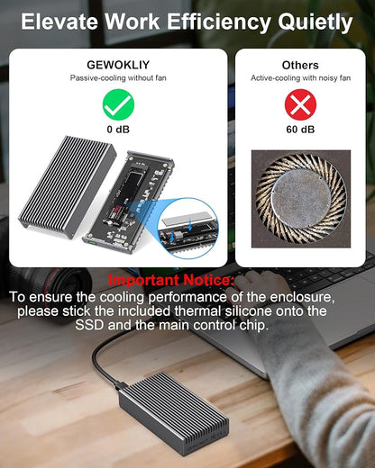 Noiseless 40Gbps M.2 NVMe Enclosure, USB C Aluminum External SSD Enclosure - Image 3