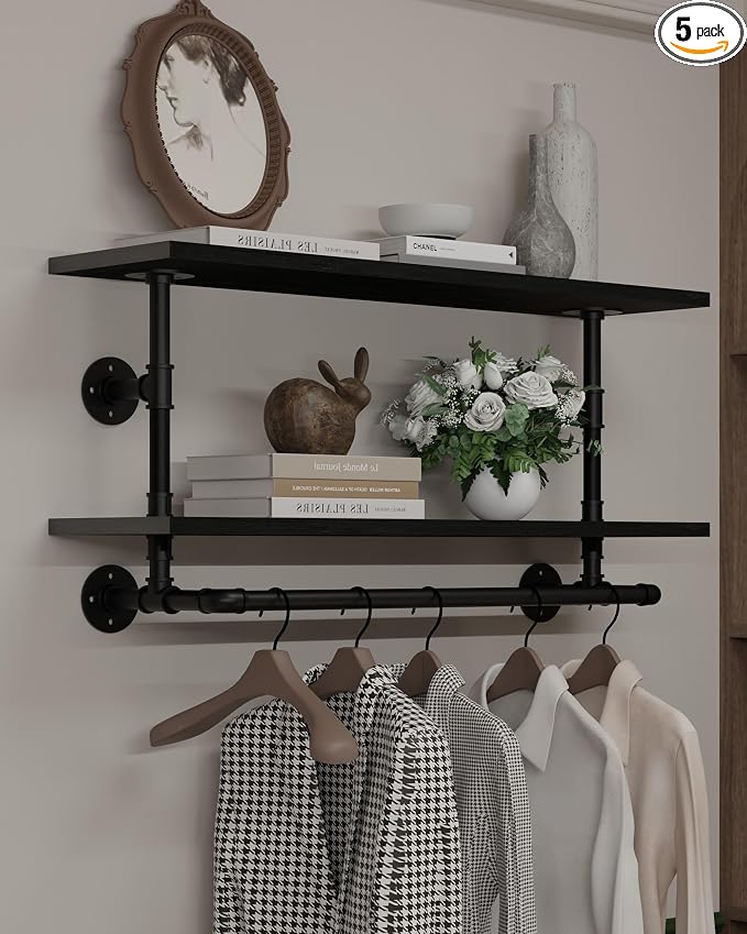 Clothes Rack 36in, 2-Tier Wall Mounted Garment Rack by INDUSTRIALSHELVESDESIGN