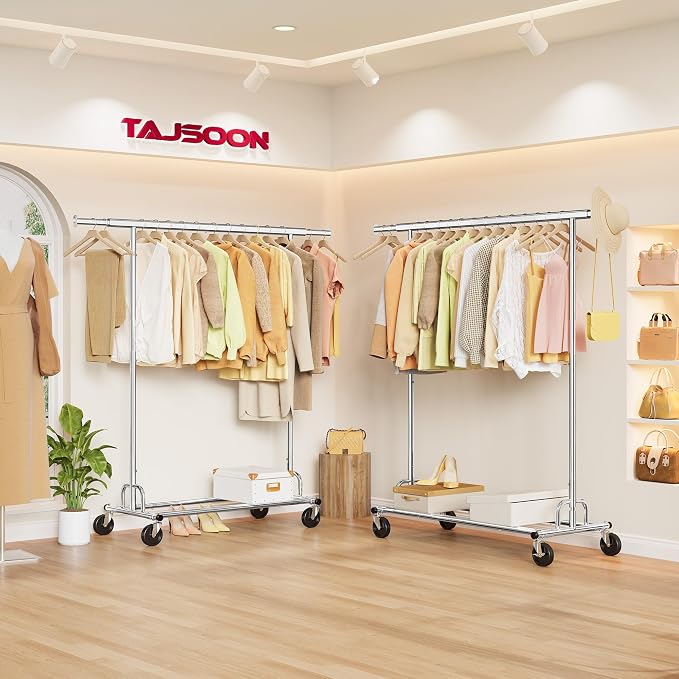 Tajsoon Clothing Rack Heavy Duty Clothes Rack Load 350 LBS, Rolling Clothes - Image 2