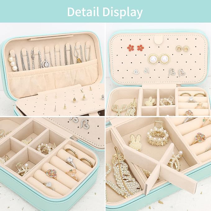 DesignSter Travel Jewelry Box, PU Leather Portable Jewelry Case, Small Jewelry - Image 4