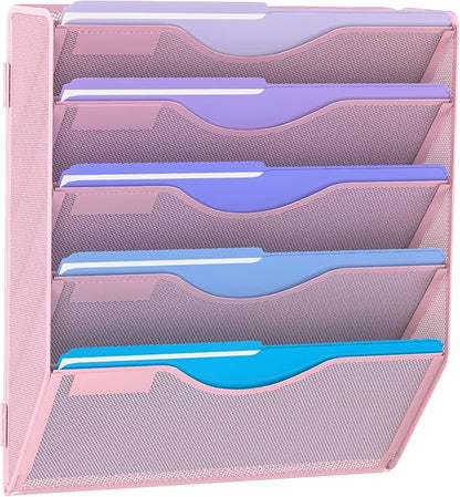 5 Tier Hanging Wall File Organizer, Mesh Mail Paper Orgnization Hanging File by Gawerk