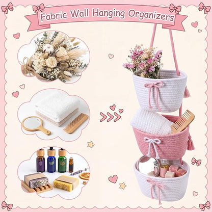 3-Tier Hanging Wall Basket Wall Mounted Woven Basket - Image 3