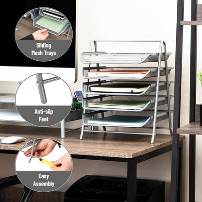 Mind Reader 5-Tier Paper Tray Organizer, Vertical Desktop File Storage Rack - Image 4
