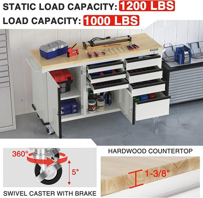 WORKPRO 62" x 20" 7-Drawer & 2-Door Rolling Tool Chest, Mobile Tool Storage - Image 4