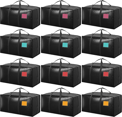 12 Pack Moving Bags with Full-Open Side Zipper, Extra Large 93L Heavy Duty by RMOHRO