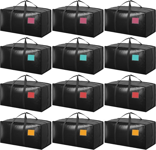 12 Pack Moving Bags with Full-Open Side Zipper, Extra Large 93L Heavy Duty by RMOHRO