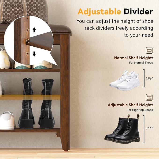 Taitiy Shoe Bench Storage Rubberwood - Image 6