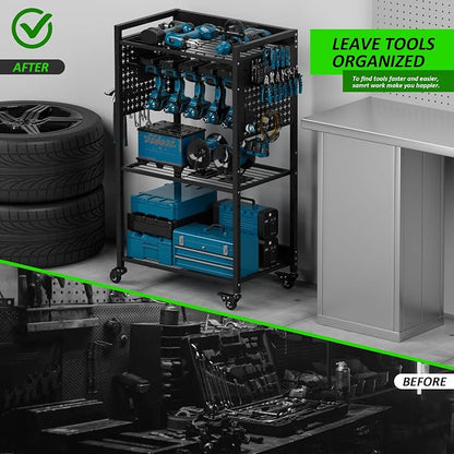Power Tool Organizer Cart, Rolling Tool Drills Holders Storage Rack on Wheels - Image 7