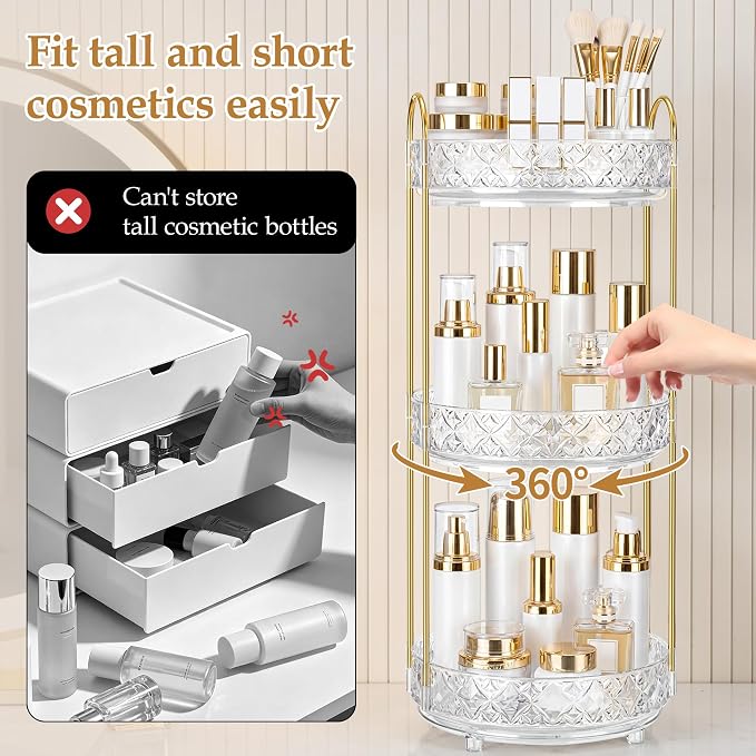 360 Rotating Makeup Organizer for Vanity, 3 Tier Adjustable Perfume Organizer - Image 6