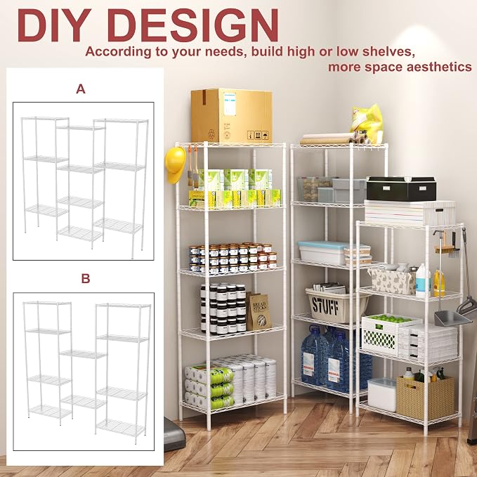 HOMEFORT 6-Shelving Unit, Adjustable Wire Shelving, Metal Wire Shelf Rack - Image 5