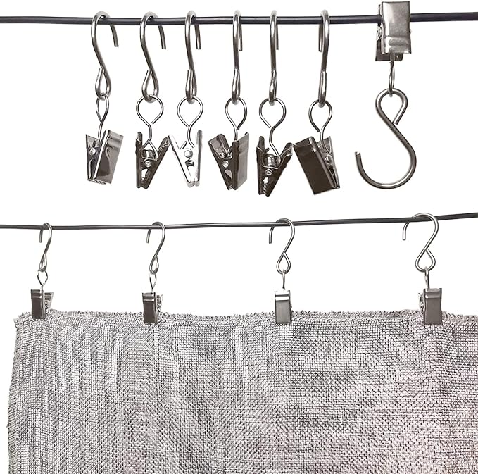 Stainless Steel S Hooks Curtain Clips, 50 Pack Hanging Party Lights Clips - Image 5