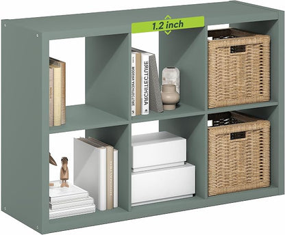 Furinno Cubicle 6-Cube Book Shelf, Extra Thick Frame Bookshelf, Sage Green | by Furinno-FitsYourSpaceFitsYourBudget