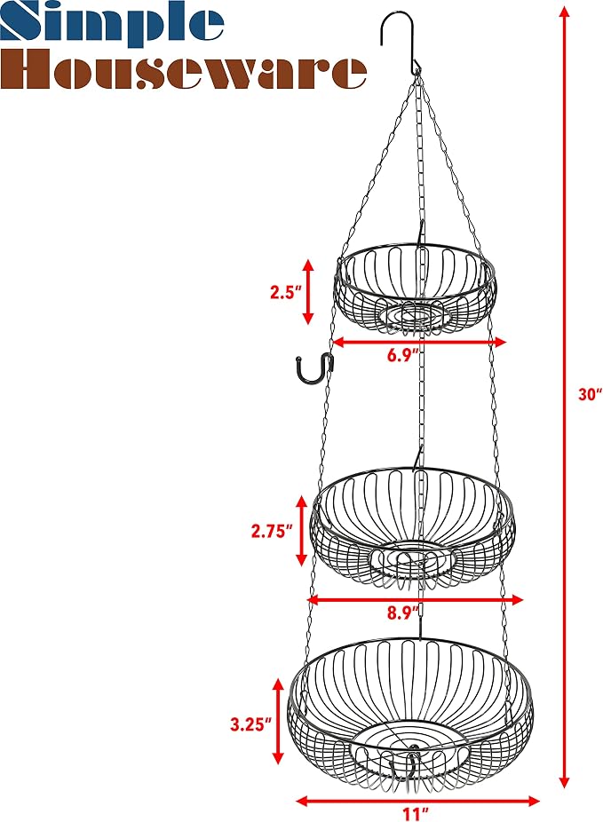 Simple Houseware Adjustable Metal Hanging Fruit Basket - Image 2