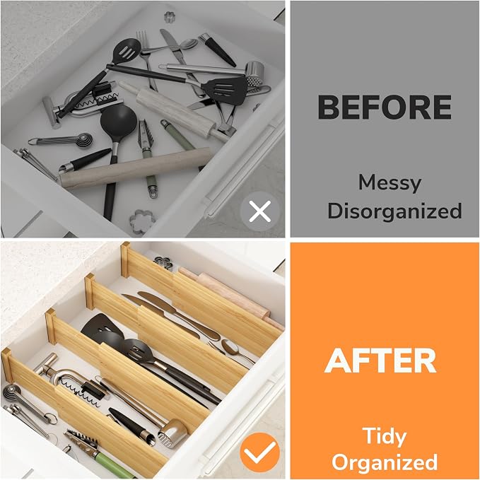 BAMEOS Bamboo Expandable Drawer Dividers – Fits 12.2"–17" Drawers, Sock Drawer - Image 5