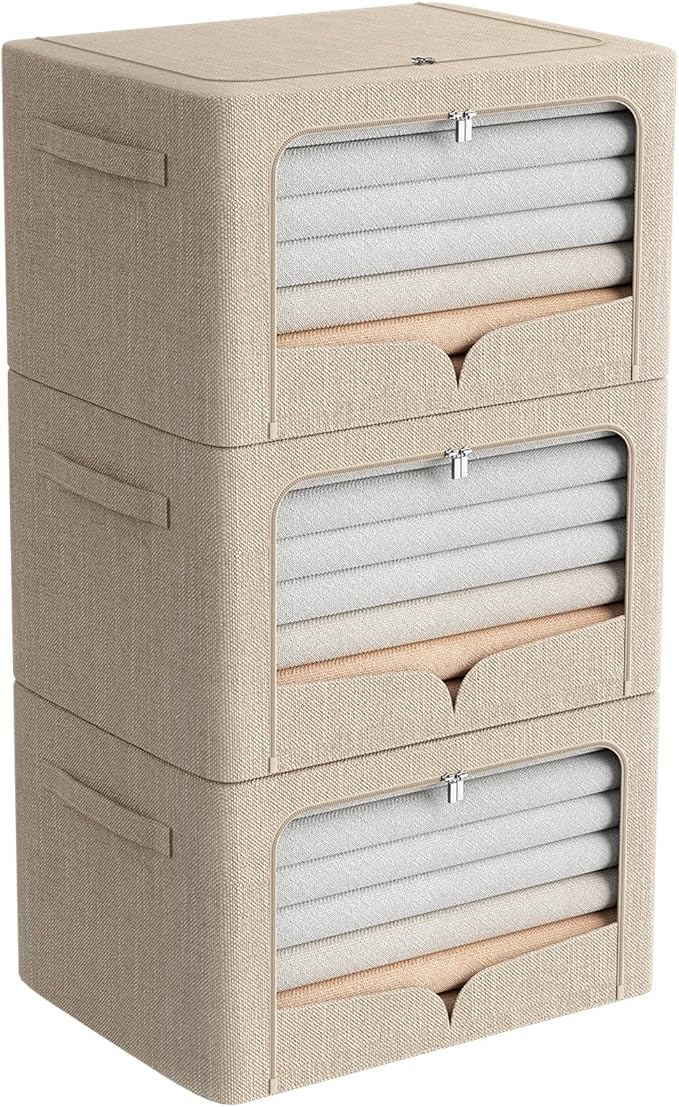 FHSQX 3 Pack Clothes Storage Bins Foldable Metal Frame Storage Box Extra Large by FHSQX