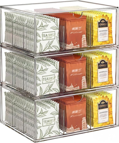 3 Pack Clear Tea Bag Organizer Drawer, Stackable Tea Storage Chest by Jywantful