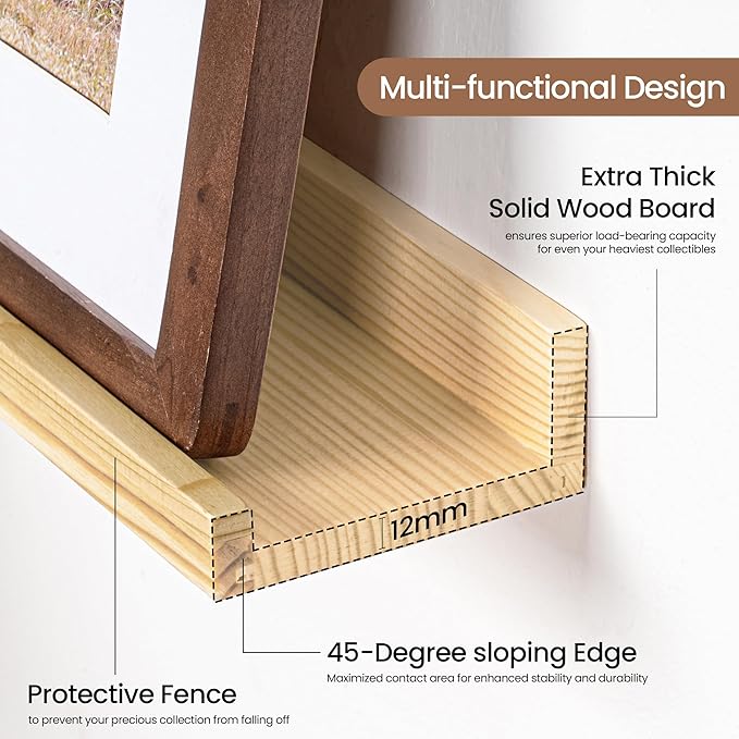 Picture Ledge Shelf, Solid Pine Wood Floating Shelves Set of 2, 48 Inches - Image 4