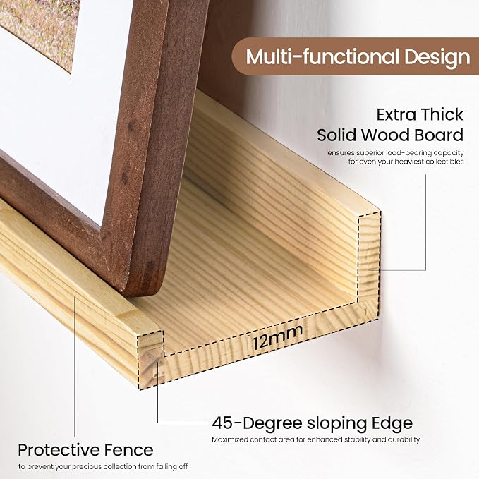 Picture Ledge Shelf, Solid Pine Wood Floating Shelves Set of 2, 24 Inches - Image 4