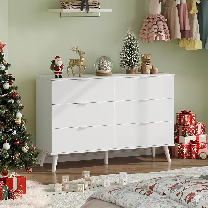 WLIVE 6 Drawer Dresser for Bedroom, 47.24'' Wide Wooden White Dresser, Storage - Image 2