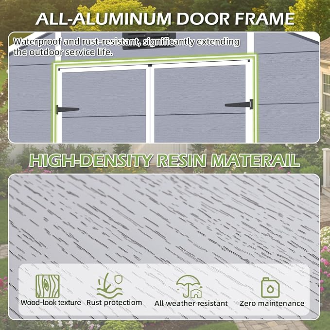 8 x 8 FT Resin Tool Shed, Plasic Outdoor Storage Shed - Image 6