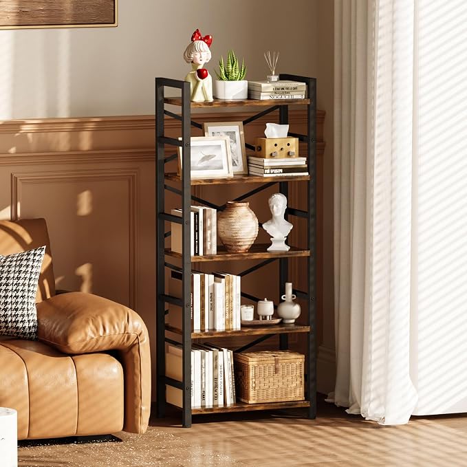 Organization and Storage, 5 Tier Bookshelf, Tall Bookcase - Image 5