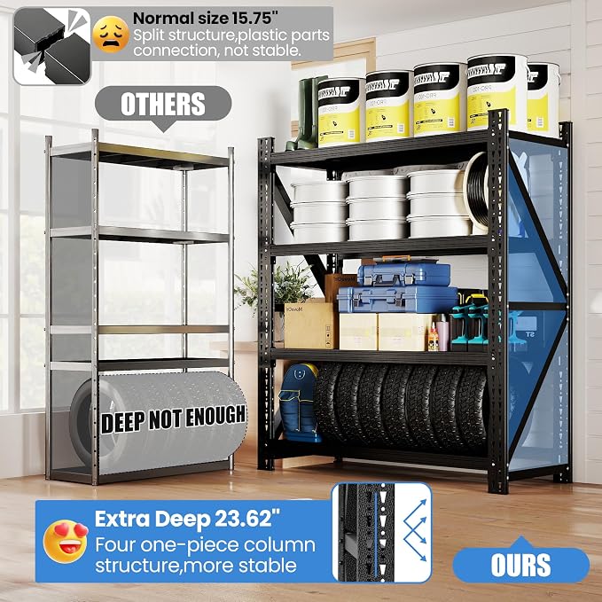 Heavy Duty Garage Storage Shelves 5000LBS Capacity, 4-Tier Large Industrial - Image 4