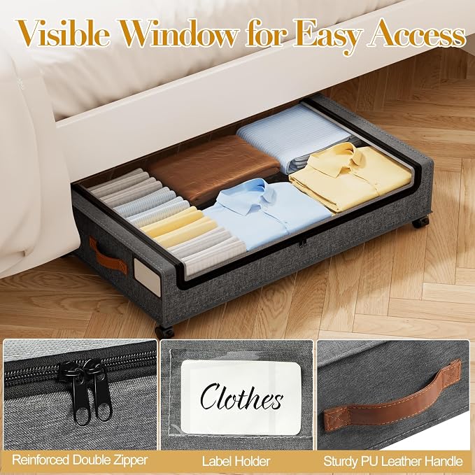 Yecaye Under Bed Storage with Wheels, 2 Pack Under the Bed Storage Containers - Image 5
